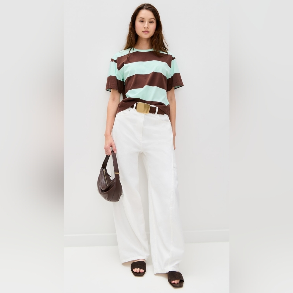 Le Bop Rory Striped Tee Mint and Brown Women's Top XXL - Picture 4 of 9